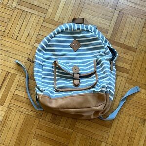 Pottery Barn Teen Blue and Tan Striped Backpack